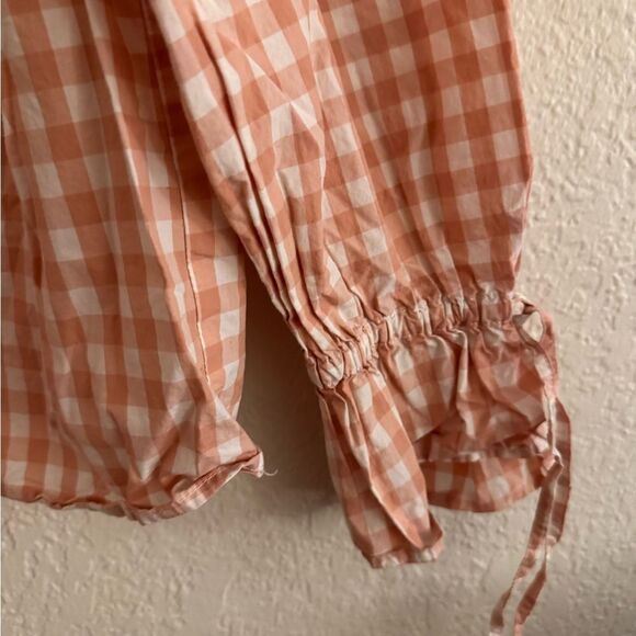 J. Crew White and Pink Smocked Blouse with Cuffed Sleeves - Picture 2 of 6